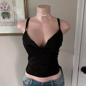 y2k 2000s grunge black cowl neck draped cami tank top